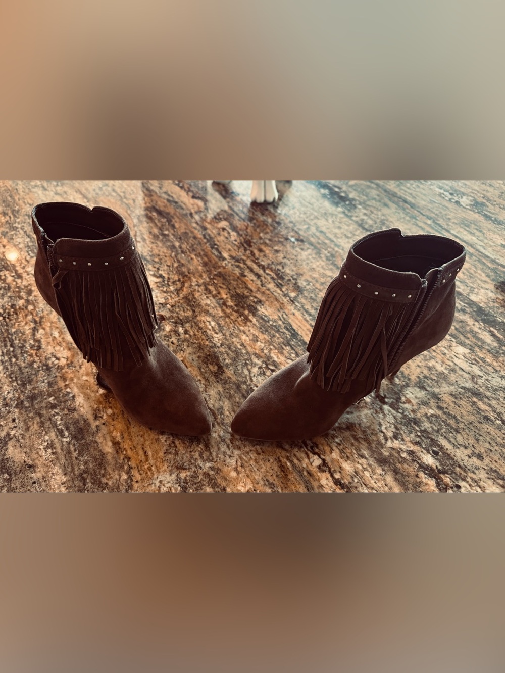 White House Black Market Brown Suede Fringe Ankle Boots